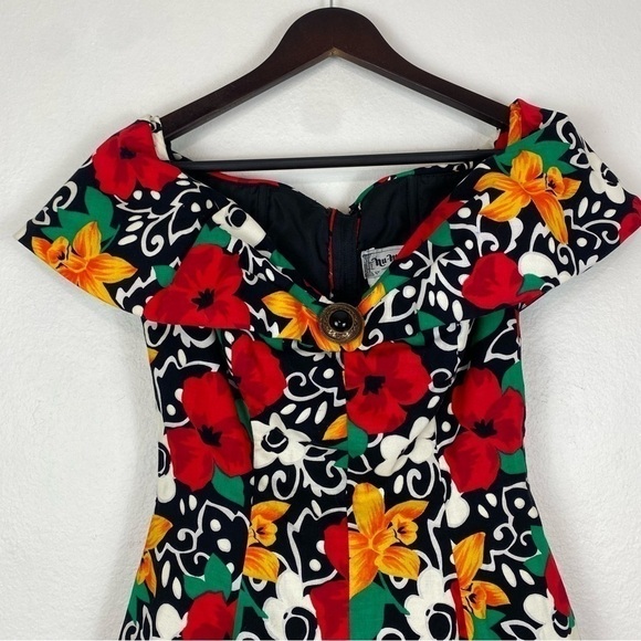 NU MODE Vintage Pin Up Style Floral Off The Shoulder Collar Dress Size 9/10 - Picture 3 of 15